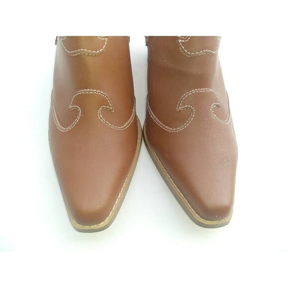 Womens Clog Shoes Brown Leather Stacked Heels Square Toe Slip Ons 9 - Picture 4 of 7